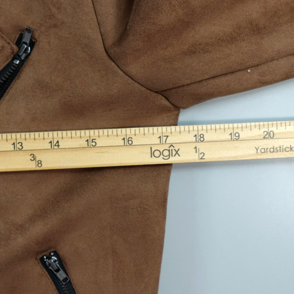 Girls Biker Jacket Medium 11 yrs Brown Vegan Suede Motorcycle Retro 80s - Picture 13 of 15
